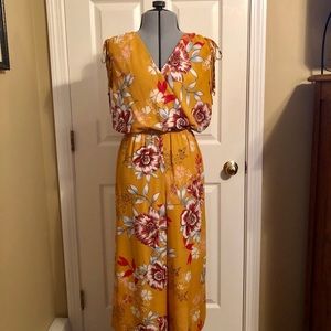 Mustard Floral Print Jumpsuit, Size Small